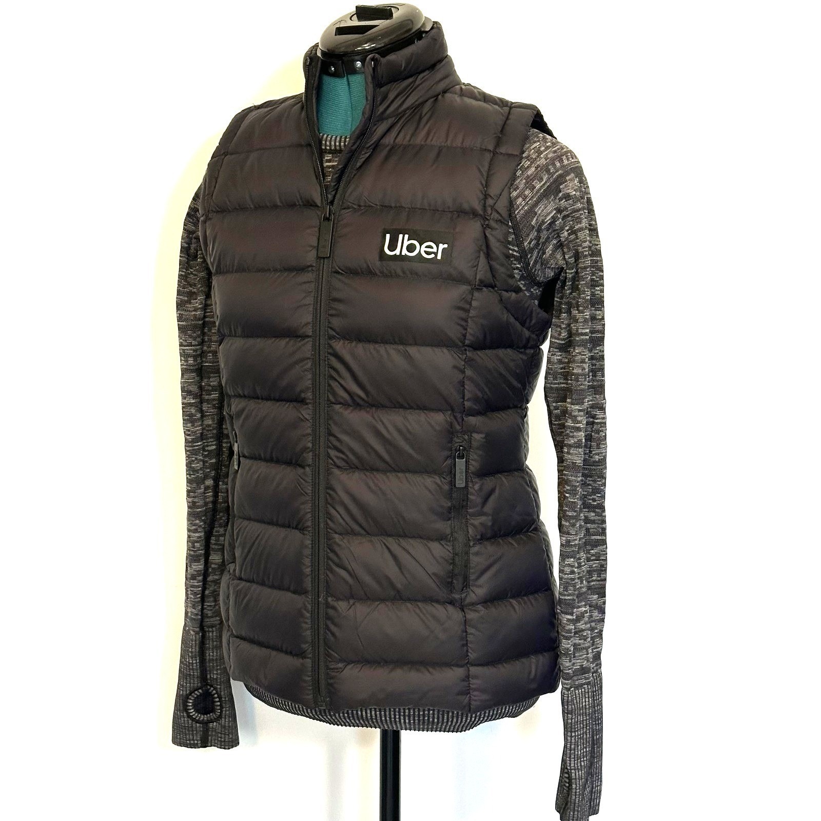 Uber Vest Womens Small Black Quilted Down Puffer Full Zip Logo Limited Edition — image 3 of 8